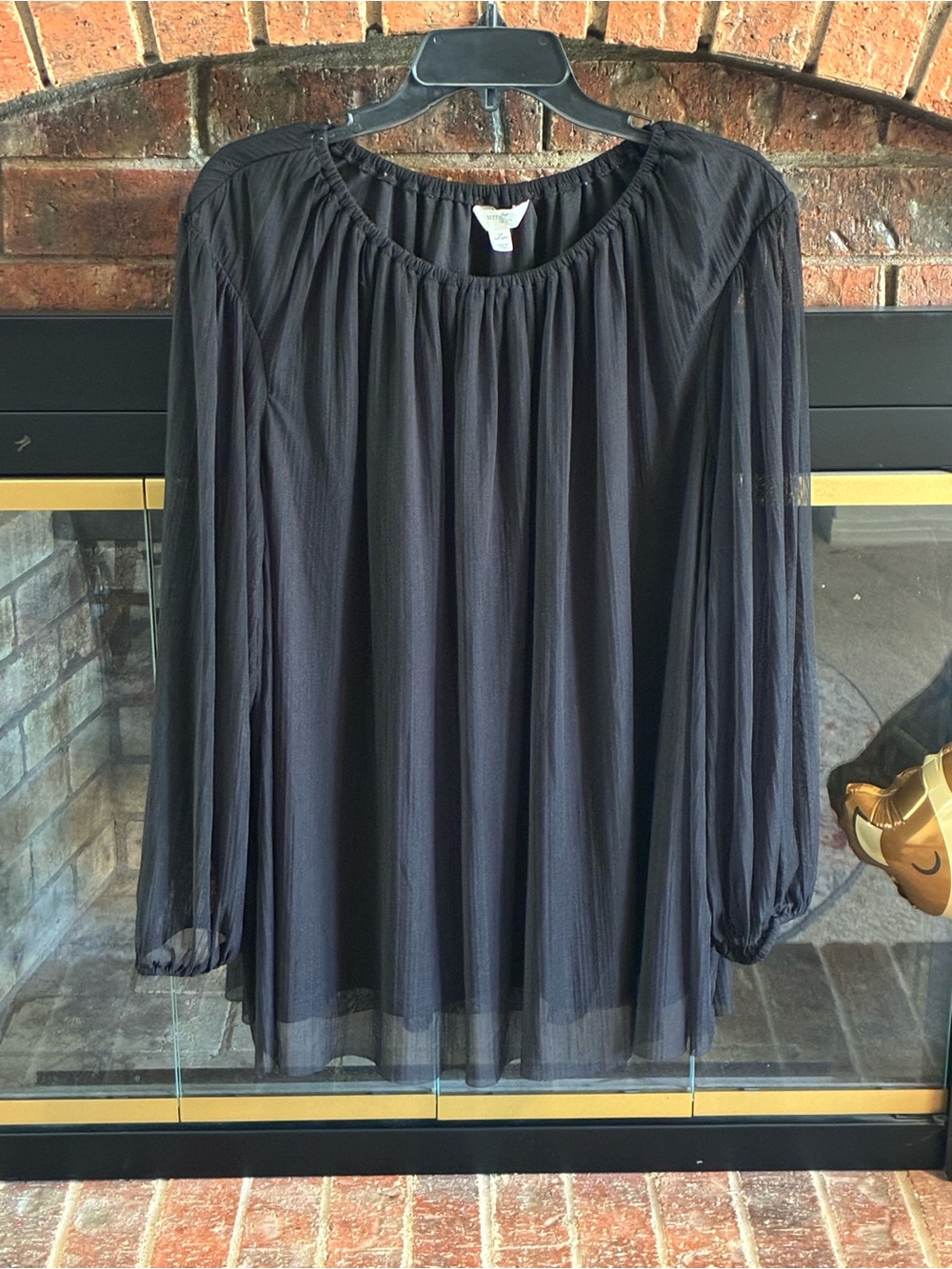 Terra & Sky Black Sheer Peasant Blouse
